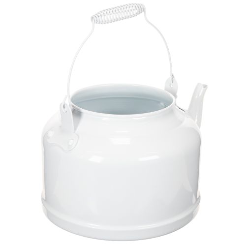 Charmoso bule decorativo branco, vaso de metal em estilo campestre, vaso vintage 27x20,5cm | Floristik24.pt