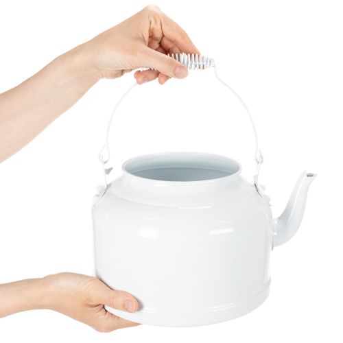 Charmoso bule decorativo branco, vaso de metal em estilo campestre, vaso vintage 27x20,5cm | Floristik24.pt