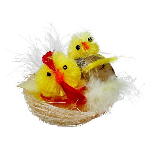 Floristik24 Pintinhos chenille no ninho amarelo 5cm 4pcs