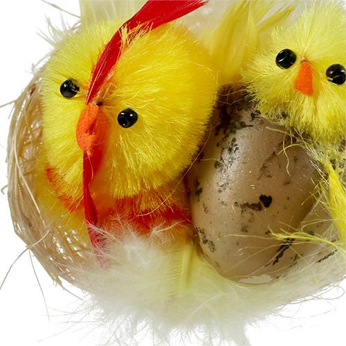 Floristik24 Pintinhos chenille no ninho amarelo 5cm 4pcs