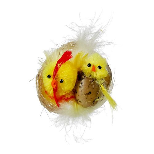 Floristik24 Pintinhos chenille no ninho amarelo 5cm 4pcs