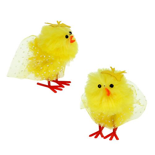 Floristik24 Pintinhos de chenille com vestido, laço 5cm amarelo 4 unid.