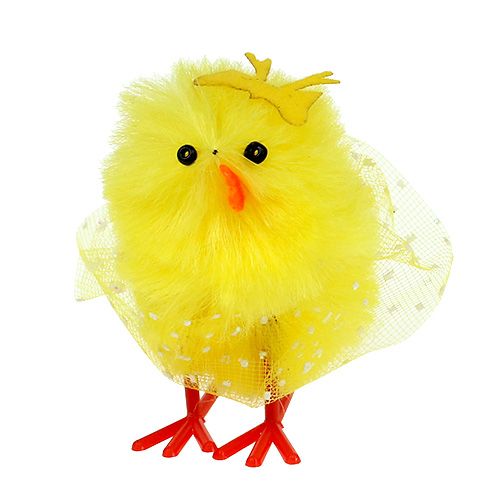 Floristik24 Pintinhos de chenille com vestido, laço 5cm amarelo 4 unid.
