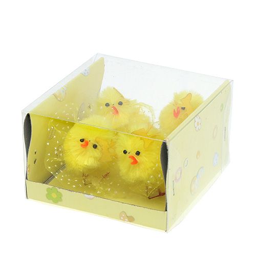 Floristik24 Pintinhos de chenille com vestido, laço 5cm amarelo 4 unid.