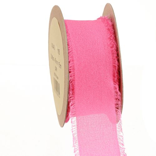 Floristik24 Fita de chiffon fita de tecido rosa neon com franjas 40mm 15m