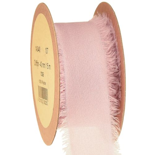 Fita de chiffon rosa com franjas 40mm 15m