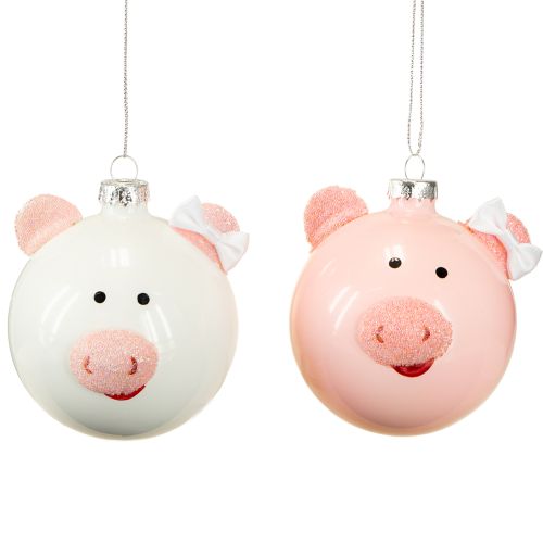 Itens Bola de vidro rosa e branca para árvore de Natal Ø8cm 2 unidades