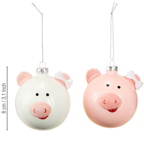Itens Bola de vidro rosa e branca para árvore de Natal Ø8cm 2 unidades