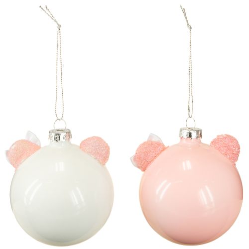 Itens Bola de vidro rosa e branca para árvore de Natal Ø8cm 2 unidades