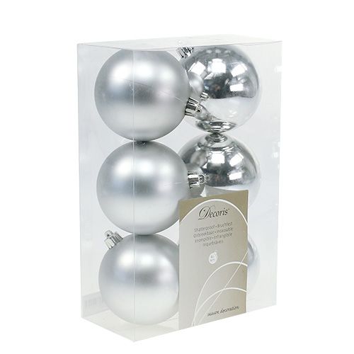 Floristik24 Bolas de árvore de natal de plástico prata 8cm 6pcs