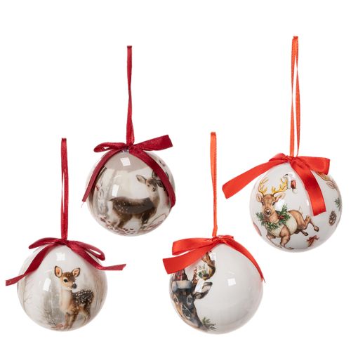 Enfeite de Natal com motivo de veado e fita para pendurar, 7 cm, 4 peças