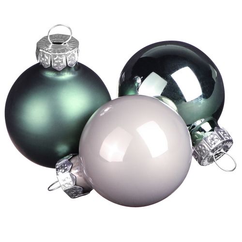 Floristik24 Bolas de árvore de Natal em vidro verde madrepérola cinza Ø5cm 24 unidades