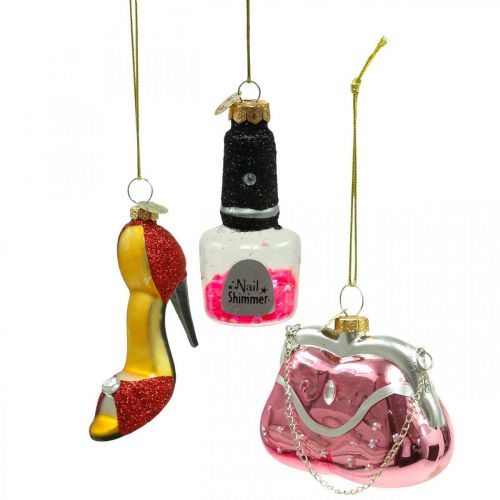 Decoração de árvore de natal esmalte bolsa feminina sapato 3 peças