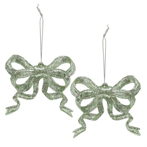 Laço de decoração para árvore de natal 9cm com glitter verde 12 unidades