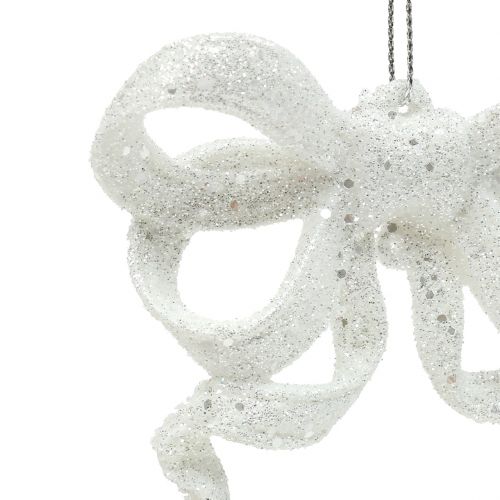 Floristik24 Decoração de árvore de Natal loop 9cm com glitter branco 12pcs