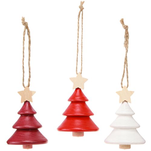 Itens Enfeites para árvore de natal abeto madeira vermelho branco 7,5cm 6 peças