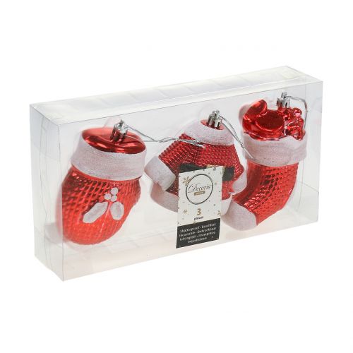 Floristik24 Decorações para árvores de Natal vermelhas, brancas 3 peças