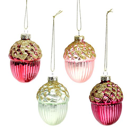 Decorações para árvores de Natal bolota para pendurar 8cm sortidas. 4 PCS