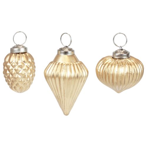 Floristik24 Decorações para árvores de Natal em vidro decoração dourada vintage Ø4–6 cm conjunto de 3