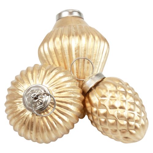 Floristik24 Decorações para árvores de Natal em vidro decoração dourada vintage Ø4–6 cm conjunto de 3