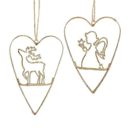 Decorações para árvores de Natal coração metal corações decoração dourada 12 cm 6 unidades