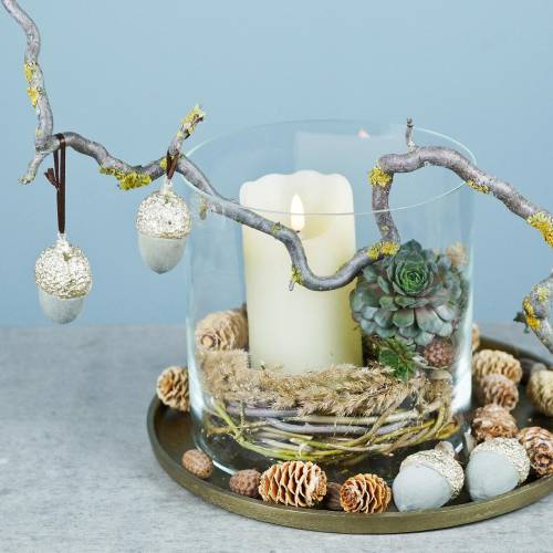 Floristik24 Decorações para árvores de Natal verde bolota, ouro 4 × 6 cm 6 unidades