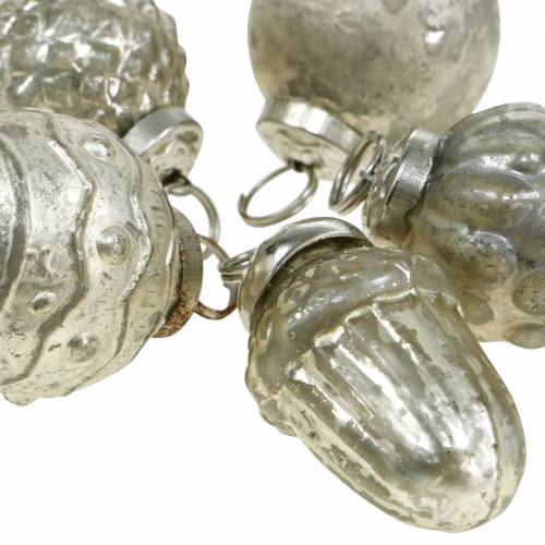 Floristik24 Mini decorações para árvores, frutas e bolas de outono madrepérola, vidro real de prata antigo 3,4–4,4 cm 10 unidades