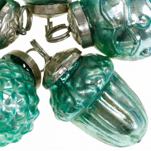 Floristik24 Mini decoração de árvore mistura frutas e bolas de outono azul/verde, vidro real prateado 3,4–4,4 cm 10 peças