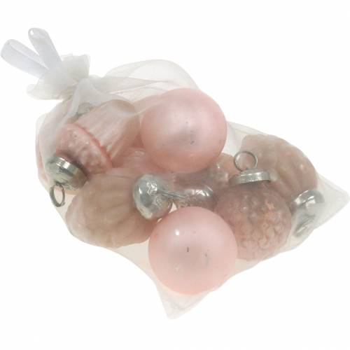 Floristik24 Mini decorações para árvores, frutas e bolas de outono rosa, vidro real prateado 3,4–4,4 cm 10 unidades