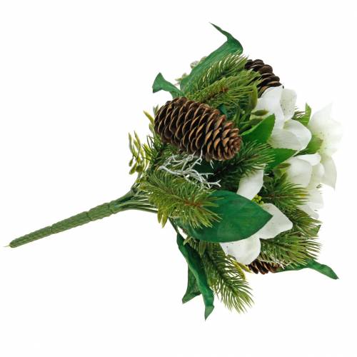 Floristik24 Buquê de rosas artificiais de Natal com abeto e cones Alt.26cm