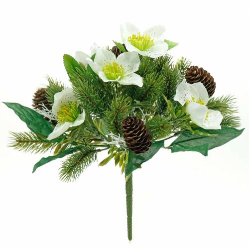 Floristik24 Buquê de rosas artificiais de Natal com abeto e cones Alt.26cm