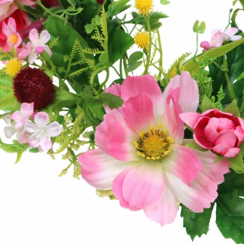 Floristik24 Guirlanda decorativa com Cosmea e bola de neve rosa, amarelo, verde Ø30cm