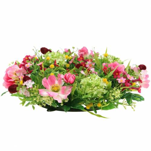 Floristik24 Guirlanda decorativa com Cosmea e bola de neve rosa, amarelo, verde Ø30cm
