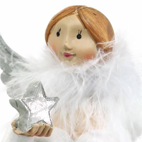Itens Anjo decorativo com coração e estrela branco, prata Ø7,5 H15cm 2 unidades