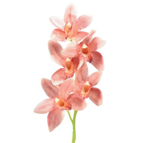 Orquídea Cymbidium artificial 5 flores pêssego 65cm