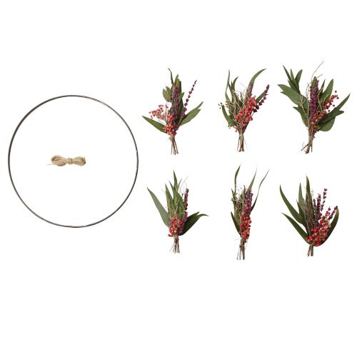 Itens Caixa anel DIY com flores secas decoração laço lavanda Ø30cm