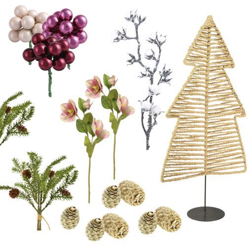 Floristik24 Caixa DIY decoração de mesa de Natal abeto ráfia Alt.60cm
