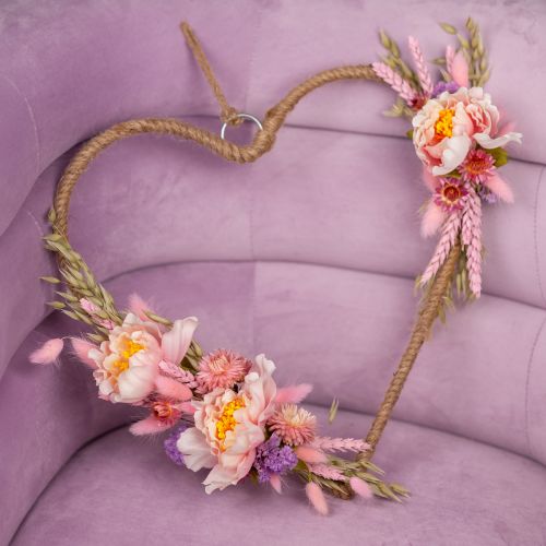 Caixa DIY laço de decoração de coração com peônias e flores secas rosa 33 cm
