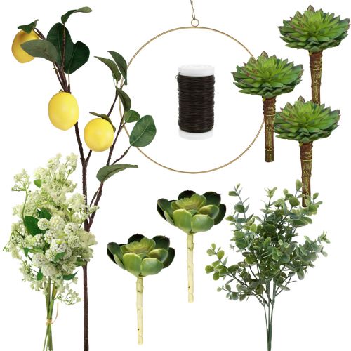 Floristik24 Anel decorativo de caixa DIY com decoração de limão para pendurar Ø40cm