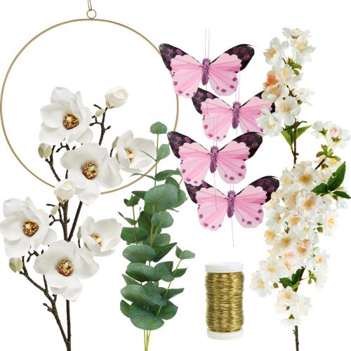 Floristik24 Caixa DIY laço de magnólia com janela de eucalipto decoração de parede 30,5 cm