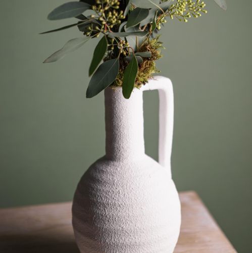 Itens Vaso decorativo vaso de flores brancas com alça de cerâmica Alt.26cm