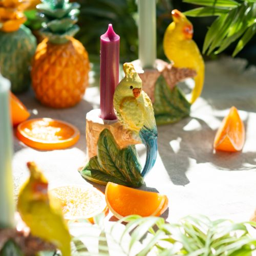 Porta-velas exótico de cerâmica com pássaros pintados à mão H14,5cm 2 peças