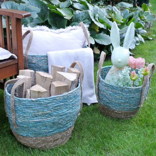 Floristik24 Cesto rattan nature/azul Ø40/32/26cm 3uds