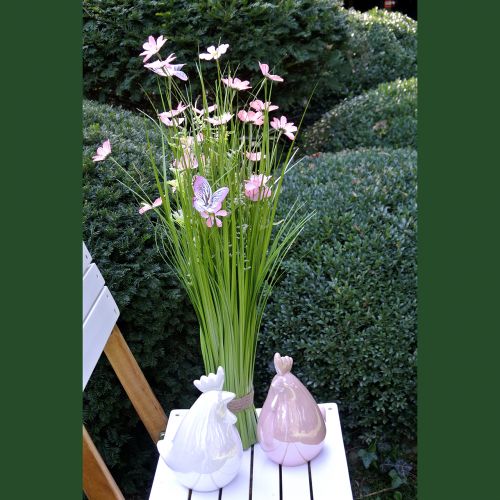 Itens Ramo de grama com flores e borboletas rosa 70cm