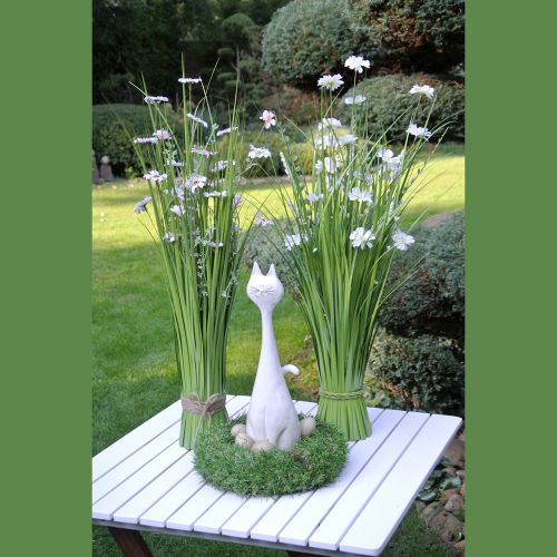 Itens Ramo de grama com flores brancas 70cm
