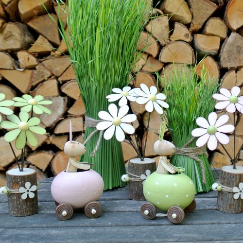 Floristik24 Coelhinho no carrinho de ovos 15cm x 8cm x 7,5cm 3pcs