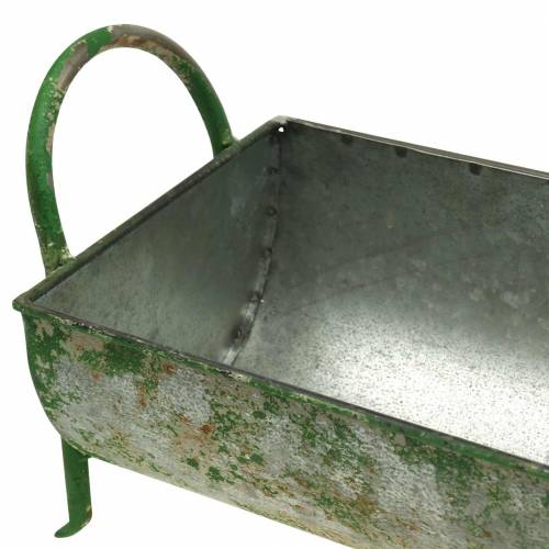 Itens Cocho decorativo de zinco para o plantio com alças cinza, verde 60/43cm, conjunto de 2