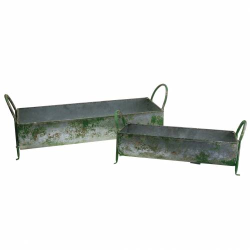 Floristik24 Cocho decorativo de zinco para o plantio com alças cinza, verde 60/43cm, conjunto de 2