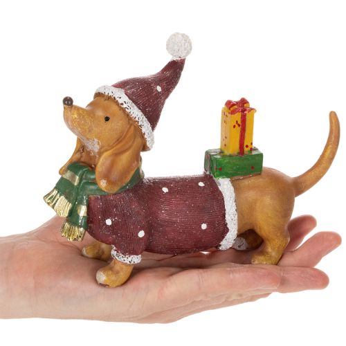 Estatueta decorativa de dachshund com embalagem para presente e chapéu, 18 cm | Floristik24.pt