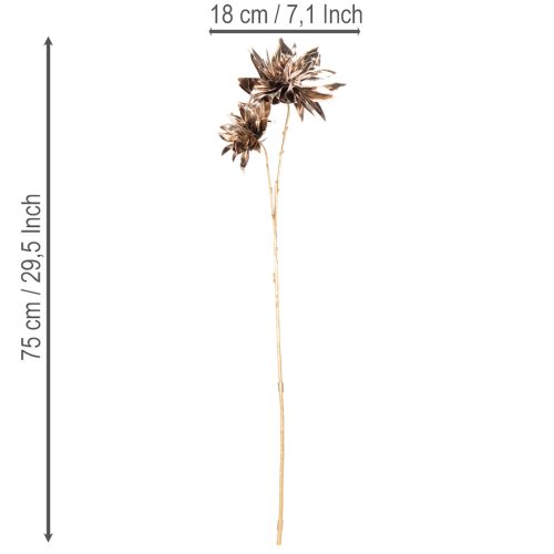 Flor artificial de dália, com haste longa e duas flores, 75 cm | Floristik24.pt